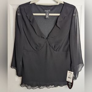 B.i.y.a.y.c.d.a Black Sheer Blouse, 3/4 Sheer Sleeves, Sz. XL